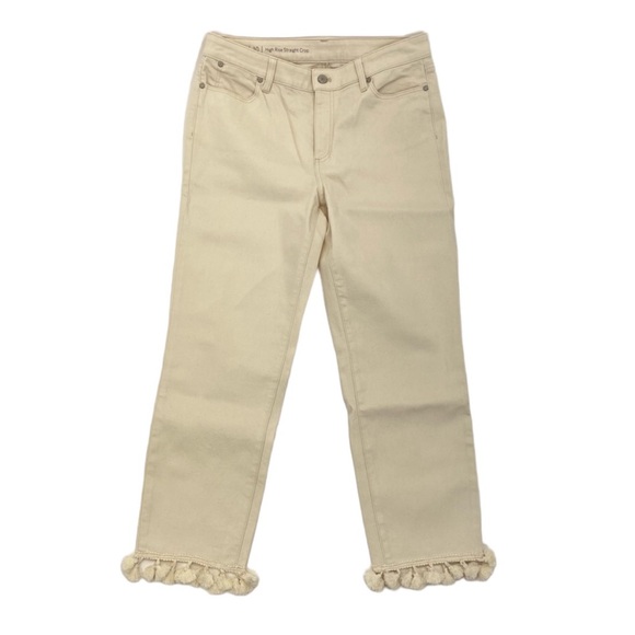 NWOT Talbots Tassel Crop Denim Pants 10 Cream - Picture 3 of 16